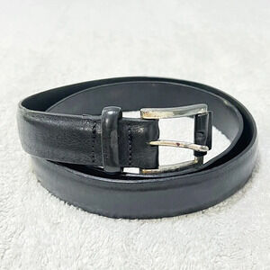 Mens Black Thick Leather Belt 36 Silver Buckle 1”Vintage Classic Grunge Goth